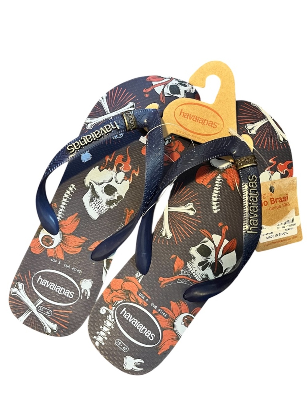 Havaianas Unisex Multi Top Tribo Halloween Skull-Bone Printed Flip Flops Sz-8